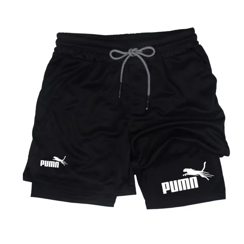 Compression Shorts Athletes - メンズ夏用通気性2-in-1二重層コンプレッションショーツ、速乾性、スマホポケットとタオルリング付き、アウトドアフィットネス用