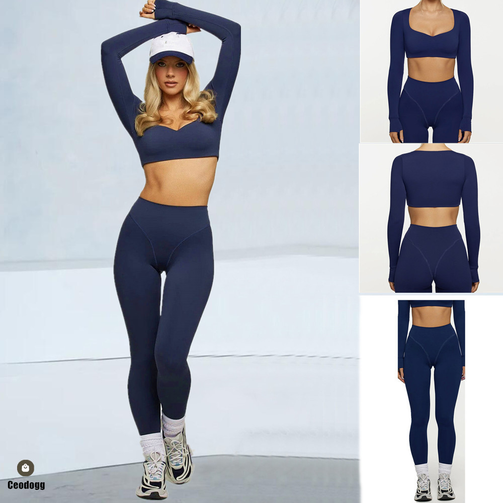 パッド入り2ピース レディースヨガセット 長袖クロップトップ - Compression Long Pant のレビューと価格